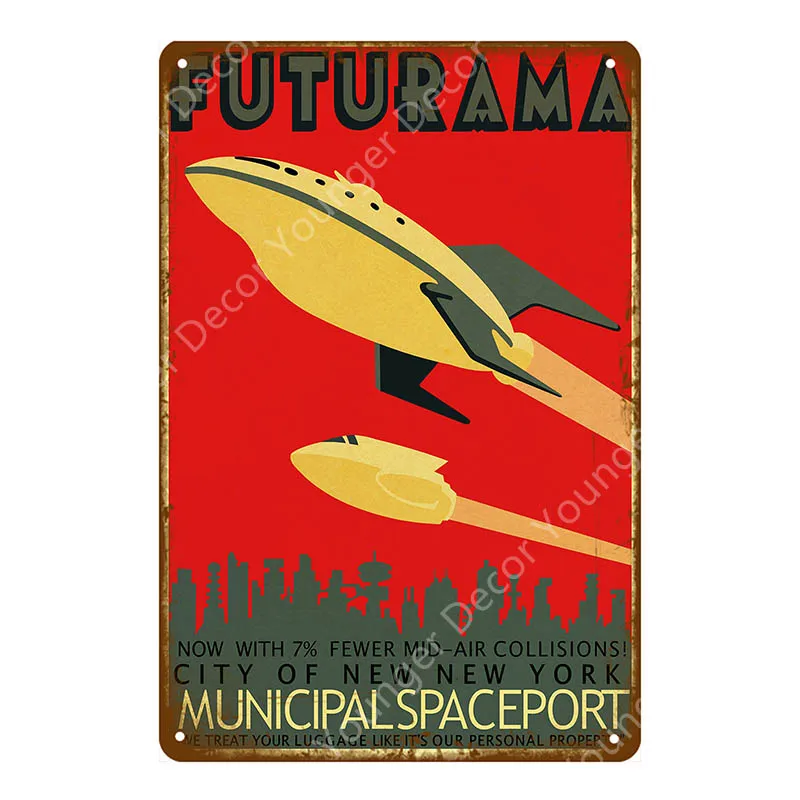 YD6295F Американский комикс ТВ серия Futurama металлические вывески настенные стикеры декор комнаты винтажная живопись декоративная табличка Ретро мультфильм плакат - Цвет: YD6295F