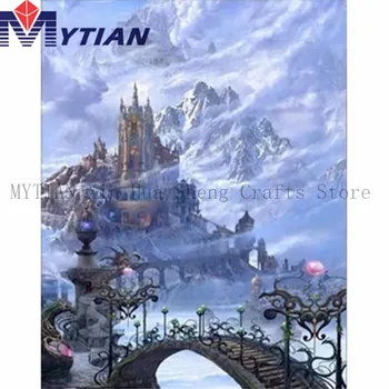 

Mountain,Iron Bridge Castle in Clouds 5d Diamond Painting MYTIAN DIY Diamond Embroidery Mosaic Scenery Pattern Handmade Crafts