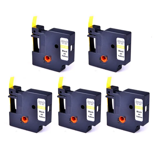 Best Offers 5 Pack D1 45018 S0720580 Standard Label Tape for DYMO Label Maker, Black on Yellow 12mm (1/2 inch) Width x 7m (23ft) Length Best Offers 5 Pack D1 45018 S0720580 Standard Label Tape for DYMO Label Maker, Black on Yellow 12mm (1/2 inch) Width x 7m (23ft) Length