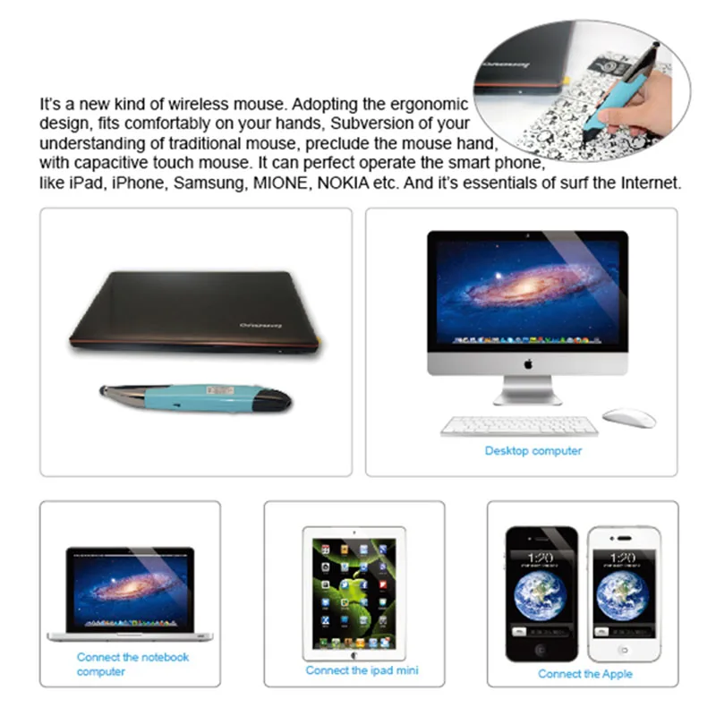 P Беспроводная оптическая Ручка мышь почерк умный ABS + силикон 1800 dpi сенсорный стилус мышь для ПК ноутбук iMac Android планшет