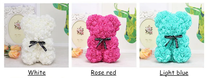 DIY 25 cm Teddy Rose Bear With Box Artificial PE Flower Bear Rose Valentine's Day For Girlfriend Women Wife Mother's Day Gifts