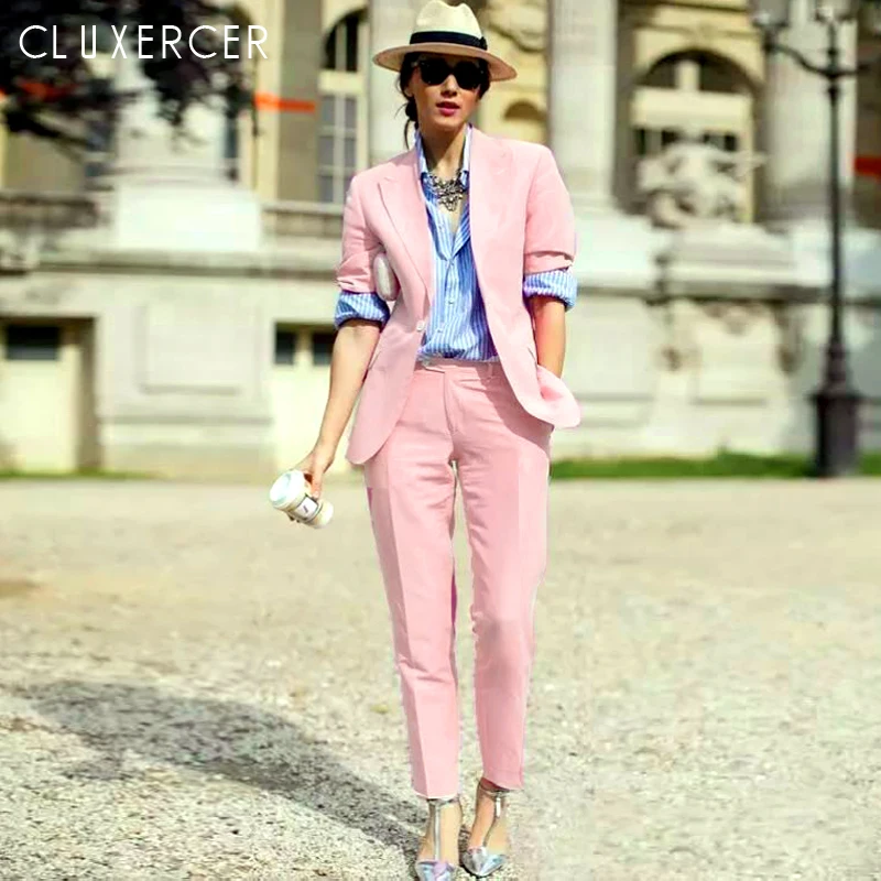 

New Arrival 2016 Spring Fashion Women's Business Pants Suits Striped Slim Blazer Coat Suits For Women 2 Pieces Set