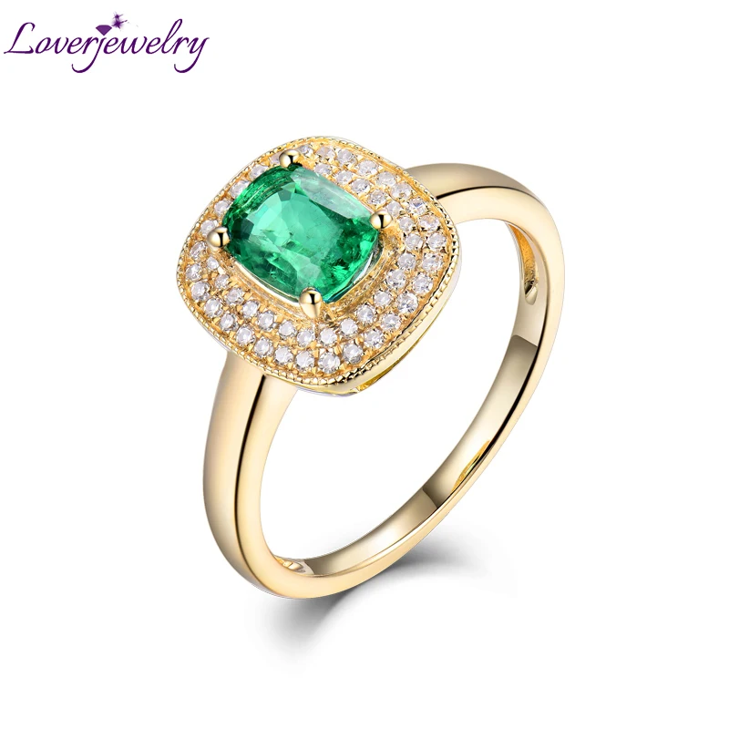 LOVERJEWELRY, женские изумрудные кольца, вечерние ювелирные изделия для помолвки, Настоящее 18 К желтое золото, натуральный бриллиант, изумруд, Женское кольцо