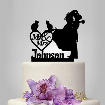 

2017 Personalized Acrylic Happy Couple With 2 Cats Wedding Cake Topper/wedding Stand/wedding Decoration /Custom Topper