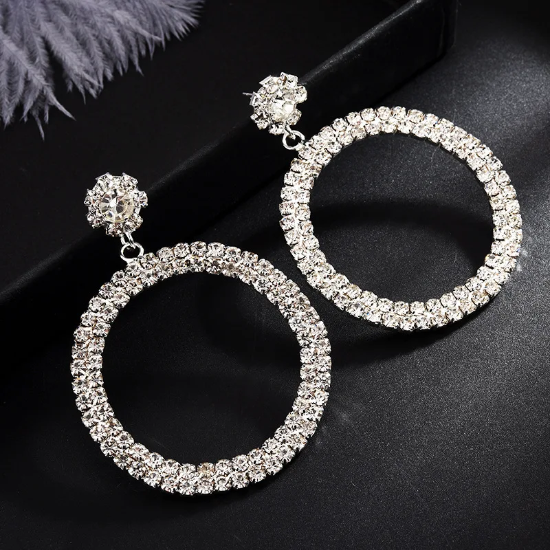 

KMVEXO Rhinestone Style Wedding Earrings For Women 2019 Round Bohemian Brincos Dangle Earings Party Evening Bridal Jewelry Gift