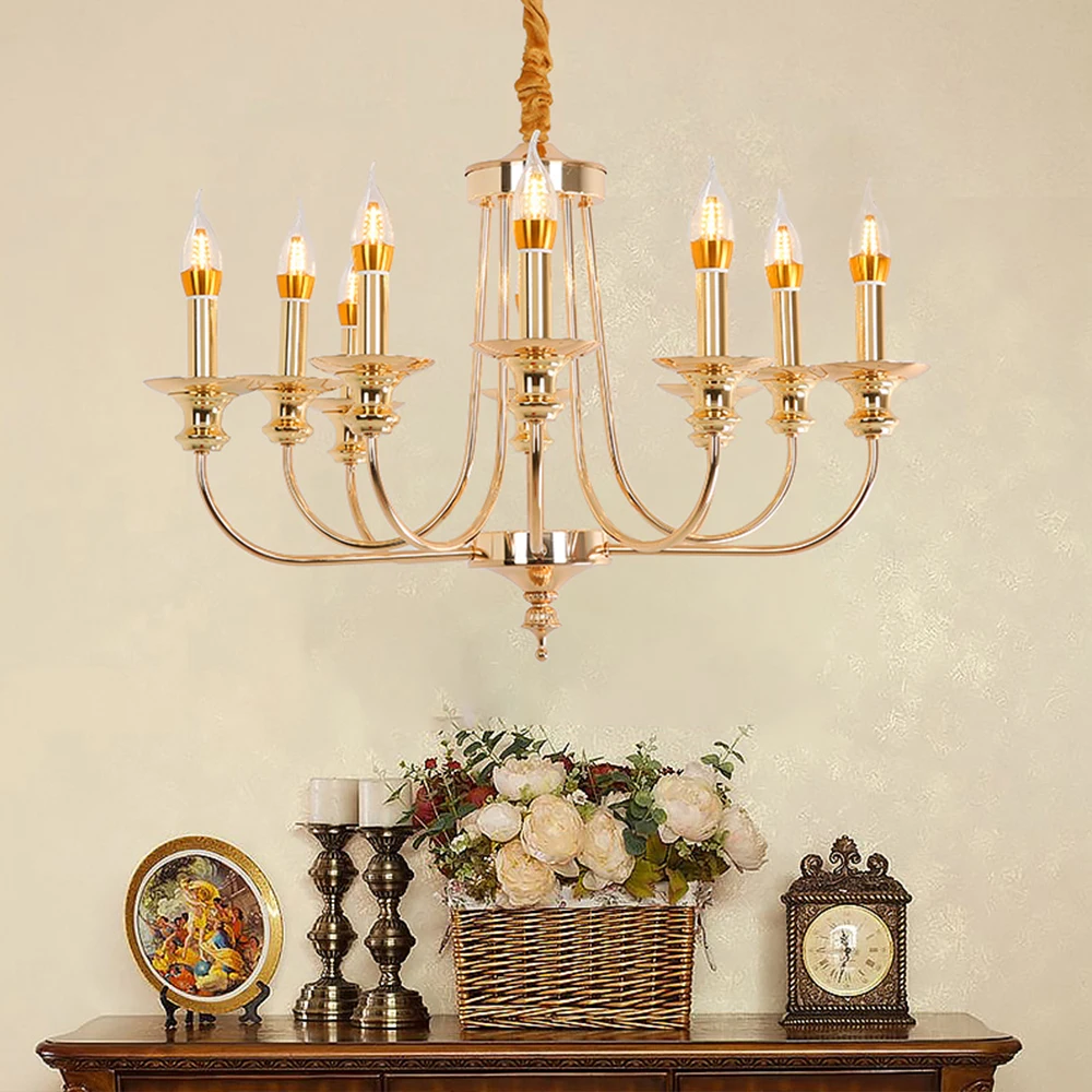 Moder Luxury Design E14 Iron Champagne Gold Led Chandelier Lighting Fixtures for Home Loft Staircase Living Room Bedroom Lamp