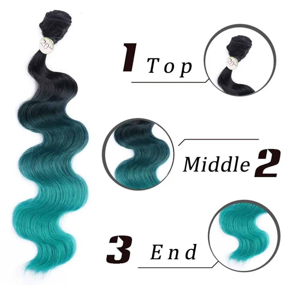 HANNE синтетические волосы объемная волна с небольшим закрытием 4 шт./партия наращивание 3 тона Омбре цвет черный синий фиолетовый высокая температура волокно - Цвет: 1B GREEN