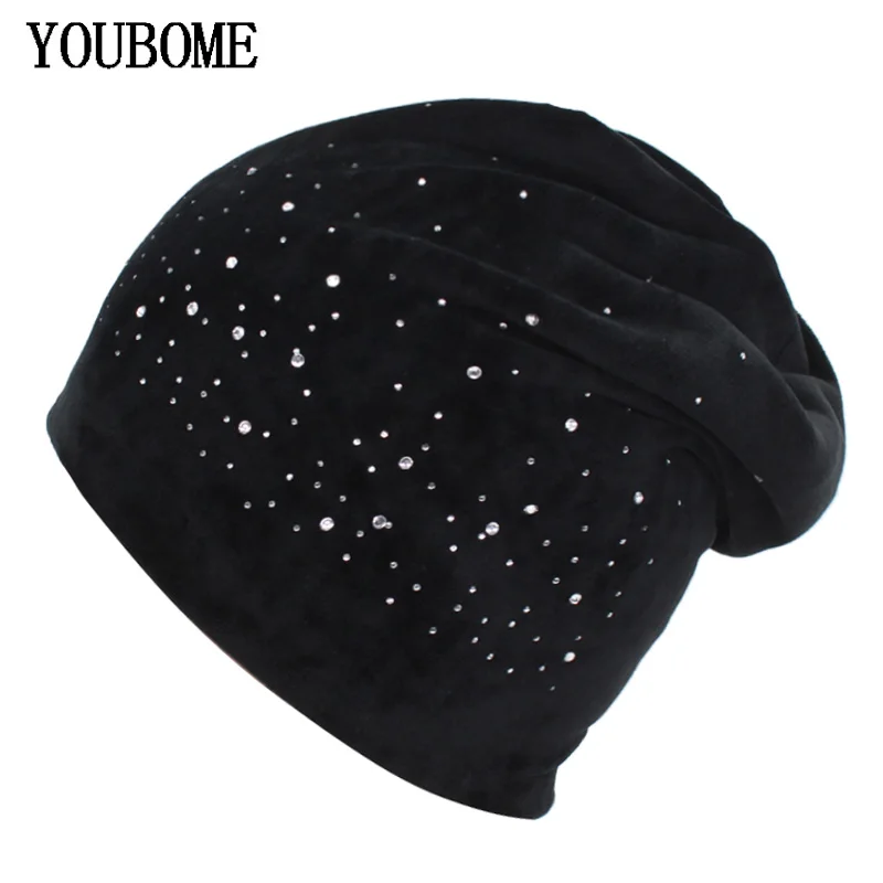 YOUBOME Skullies Beanies шапки женские зимние шапки для женщин Стразы, бархатные женские шапки осенние женские вязаные шапки