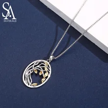 SA SILVERAGE 925 Sterling Silver Tree of Life Pendant Necklaces for Women Gold Color Silver Long Maxi Chain Necklace Chokers sa silverage 925 sterling long necklaces 2018 limited ketting pendants sweater chain fine jewelry earth maxi pendant necklace