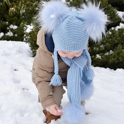 1808049 KNITTED HAT WITH FOX FUR POMPOMS eileenhou (19)