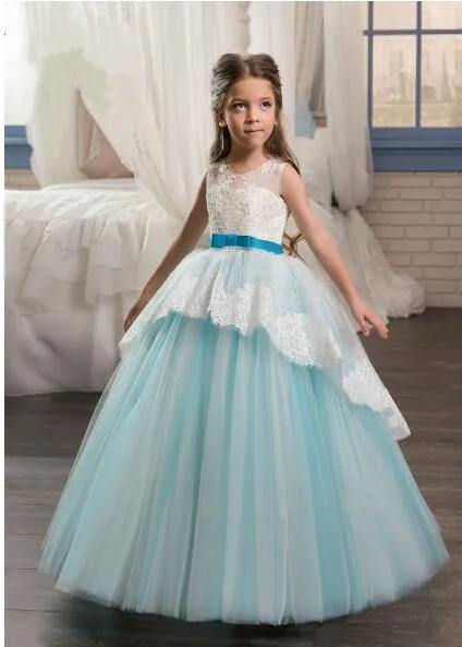 

2017 Flower Girl Dresses Elegant Pageant Dresses with Sash Ball Gown First Communion Dresses for Girl Kids Dress