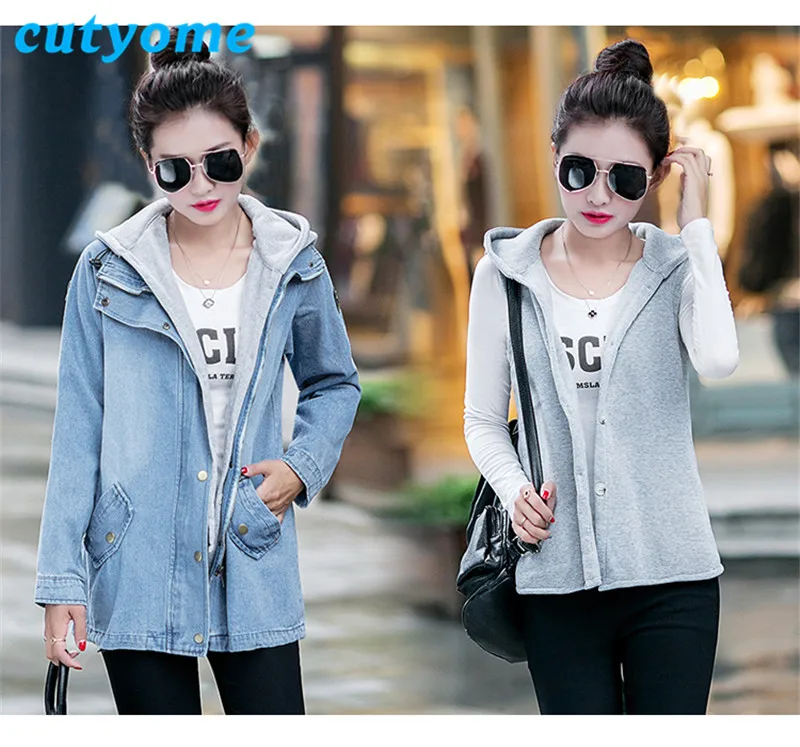 Large Plus Size Women Autumn Jacket Coat Blue Hooded