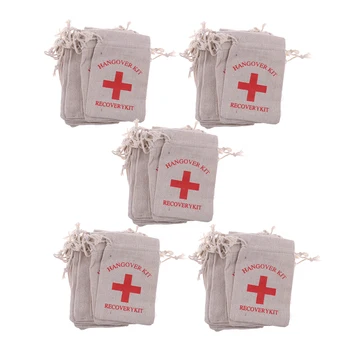 

Pieces of 50 Recovery Hangover Kit Bags Hens Party First Aid Bag Muslin Favor Bag 13x9 cm