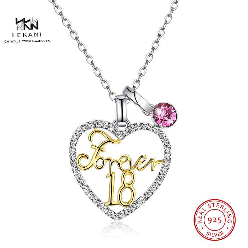 

LEKANI Crystals From Swarovski Necklace 925 A variety of wearing heart-shaped Forever18 Pendant Necklace Women's Gift Necklace