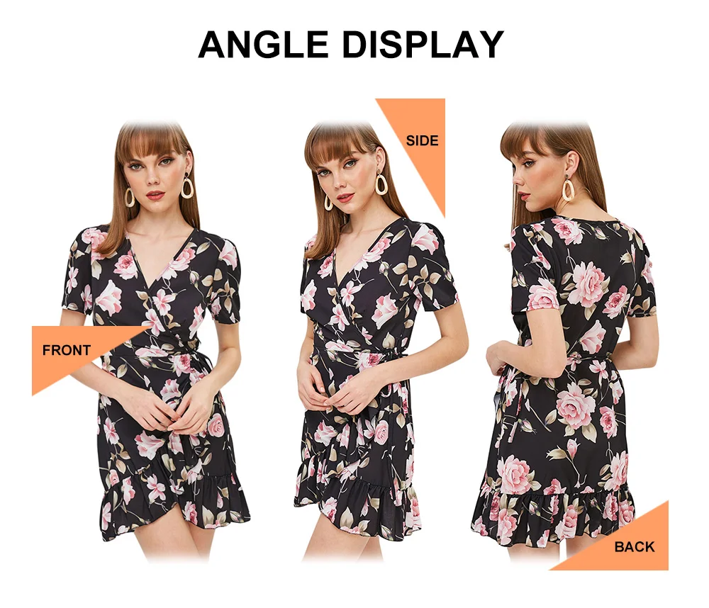 Plunging Floral Mini Dress
