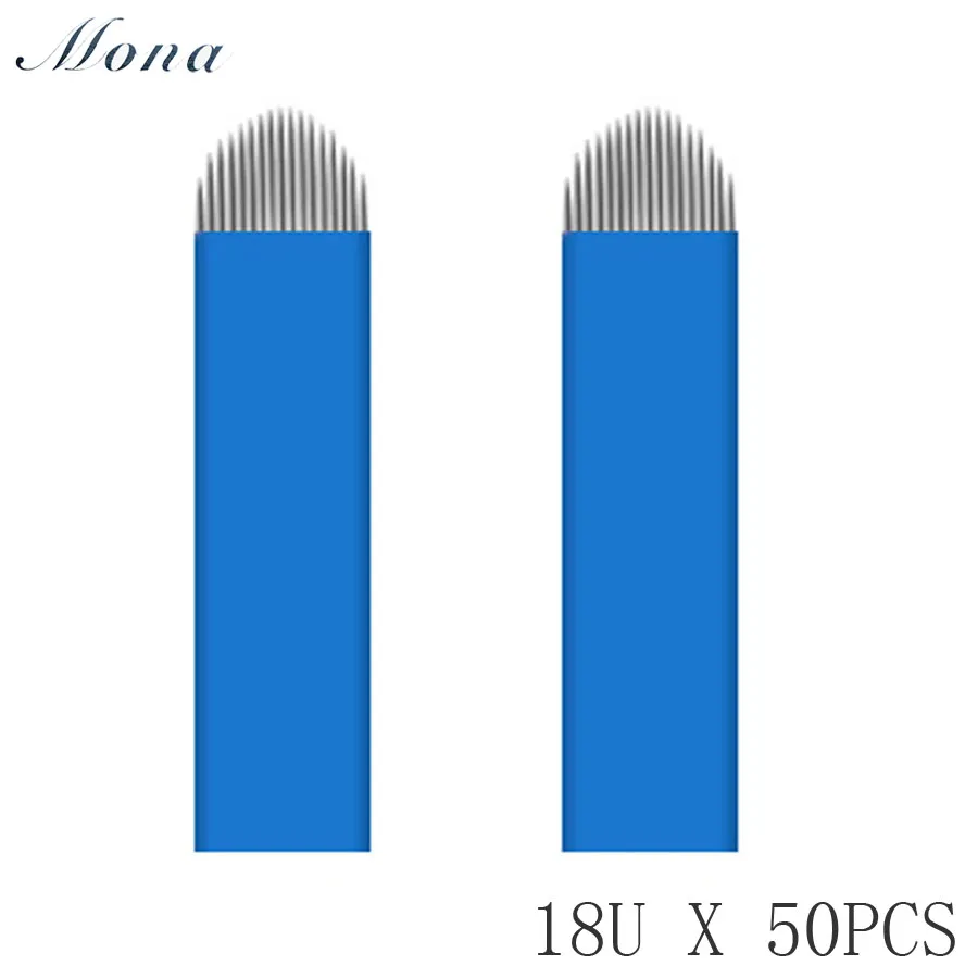 50 шт. 18 штифтов u-образные иглы для татуажа Перманентный макияж бровей вышивка лезвия для 3D микроблейдинга ручная Татуировка ручка