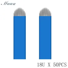 50 шт. 18 штифтов u-образные иглы для татуажа Перманентный макияж бровей вышивка лезвия для 3D микроблейдинга ручная Татуировка ручка
