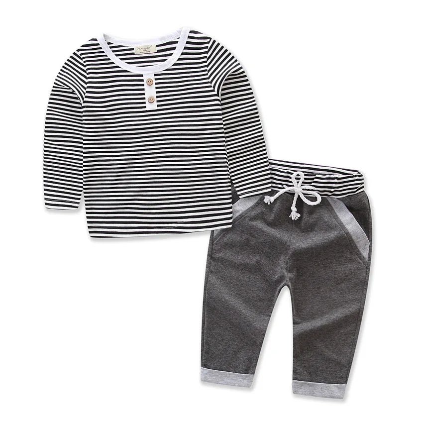 

2PCS/1-5Years/Spring Autumn Baby Boys Clothes Kids Suits Fashion Casual Stripe Cotton T-shirt+Pants Children Clothing Set