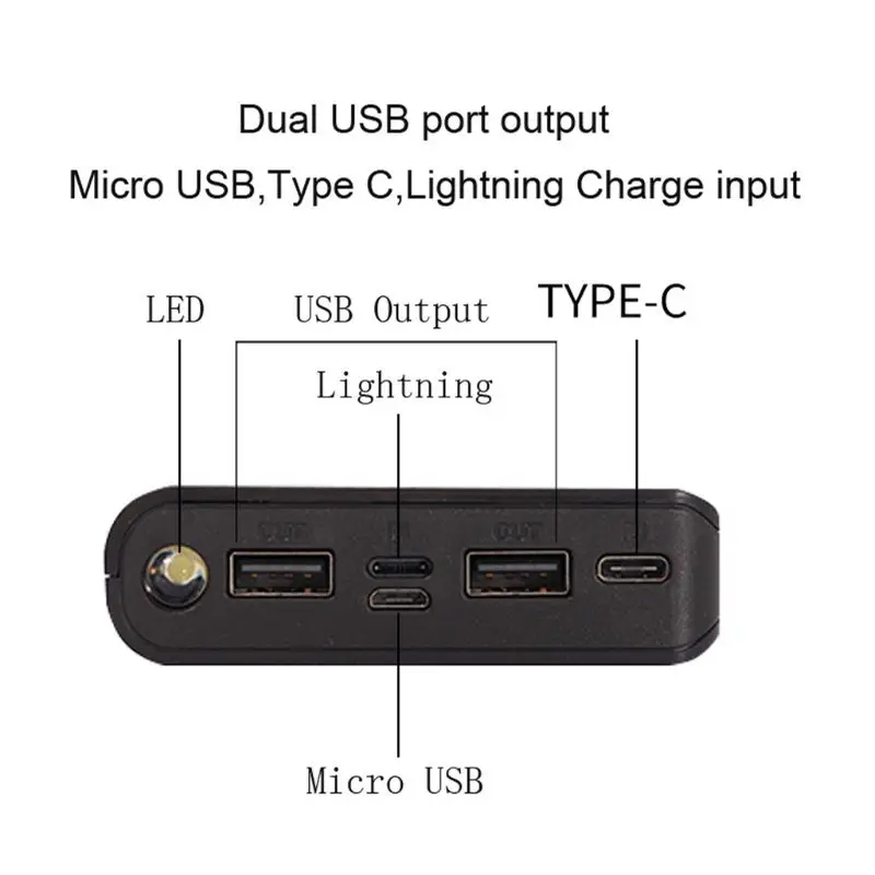 3 порта вход двойной USB выход Светодиодный светильник 8x18650 батарея DIY банк питания