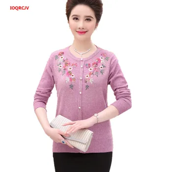 

Middle-aged Women's Sweaters Pullovers Spring Plus Size 3XL Long Sleeves O-neck Loose Casual Wool Sweater Mother Dress Tops W435