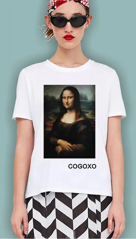 

MONA LISA NEW T-shirt Women Funny Women T Shirts Cotton Short Sleeve O-neck Tee Shirt Femme Plus Size