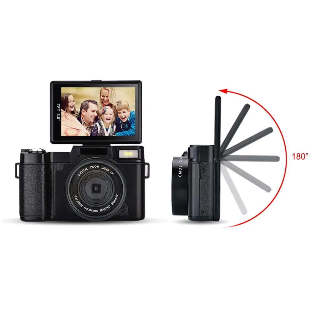 Professional 3.0 Inch LCD Display 1080P Video Digital Camera 4X Zoom 24MP Rotary Screen Selfie Digital Camera Black