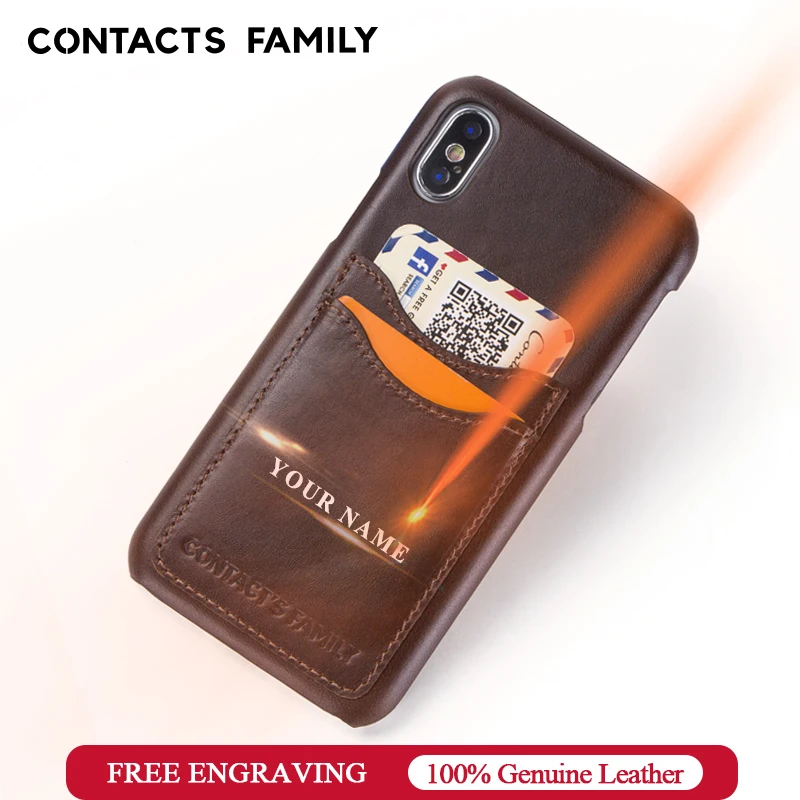 

Retro Genuine Leather For iPhone X Case Multi Card Holders Phone Case For iPhone X Back Cover Business For Man Free Engraving