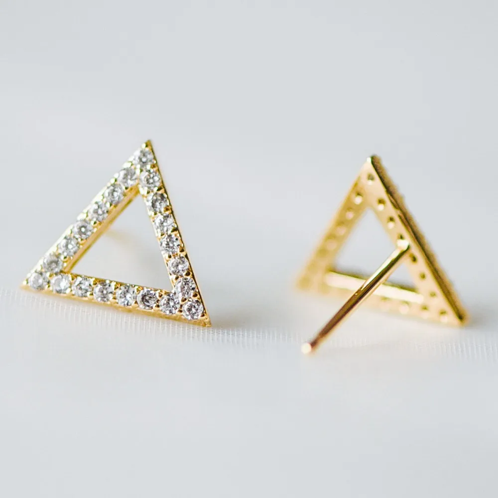 

10pcs CZ Mirco Pave Geometry Earring, Gold plated Brass Triangle Ear Stud Posts 9/11mm (GB-183)