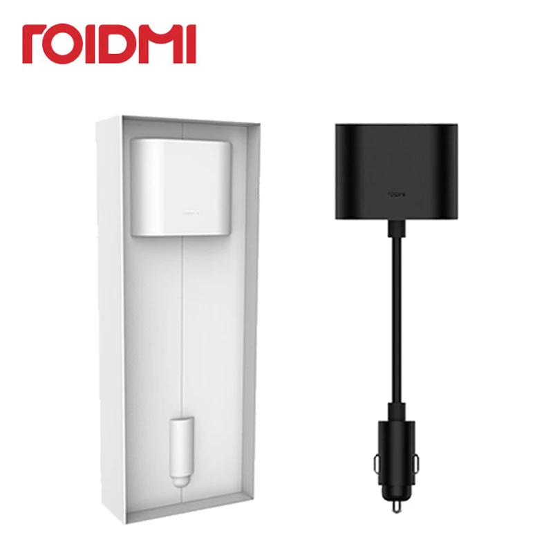 

Black in Stock! Original ROIDMI Car Dual Cigarette Lighter Splitter 1 to 2 Charging Port Car Charger Adapter