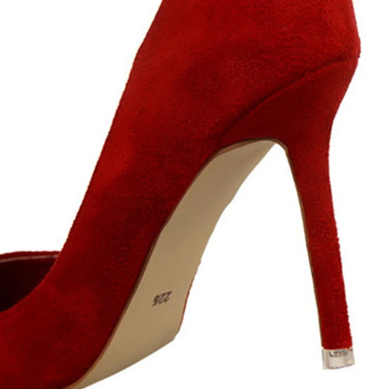2018 New High Heels Women Fashion Pointed Toe Office Shoes Women's Solid Flock Shallow High Heels Shoes for Women 9 Colors