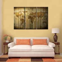3 paneles Vintage mapa del mundo pintura al óleo impresión en lienzo Cuadro Modular arte de pared póster moderno sofá estudio Oficina Decoración