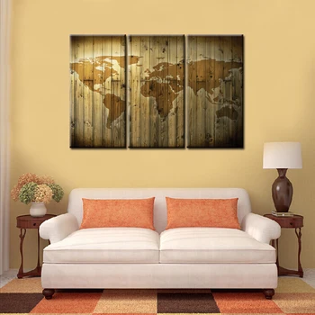 Cuadro de mapa del mundo Vintage de 3 paneles, pintura al óleo sobre lienzo, Cuadro Modular, arte de pared, póster, sofá moderno, estudio, oficina, decoración
