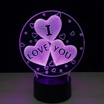 

3 Hearts Night Light 3d Table Lamp Romantic Led Colores Bedside Lampe Home Decor Lighting Lampara Veilleuse Power Bank