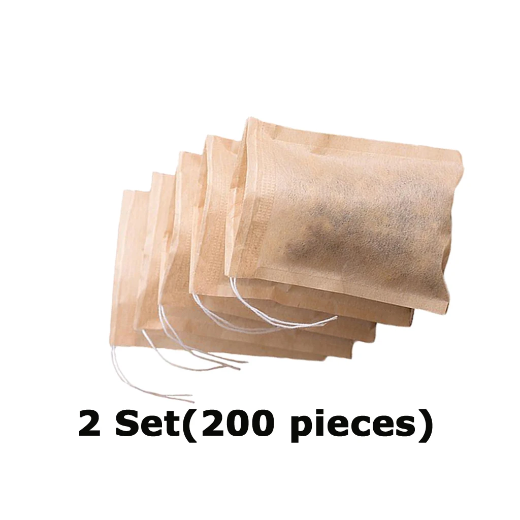2 Set (200 Pcs) Empty Tea Filter Bag for Loose Leaf Herbs Teas Cotton Drawstring Seal Filters (Natural Color,7x5cm )