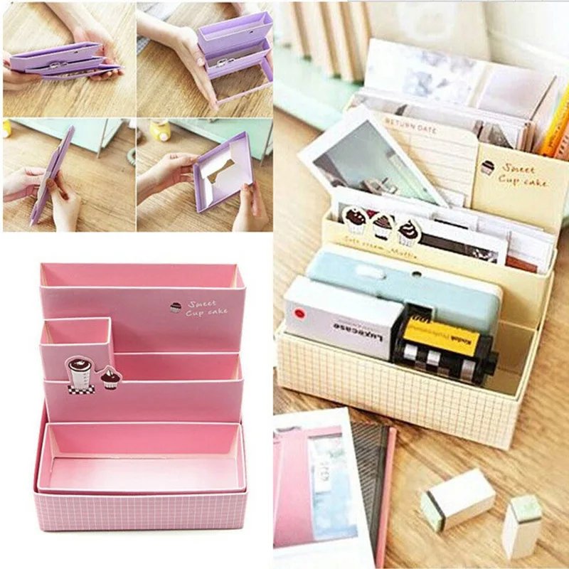 

New Practical DIY Paper Board Multiple Combination Storage Box Desk Decor Stationery Makeup Cosmetic Organizer BS