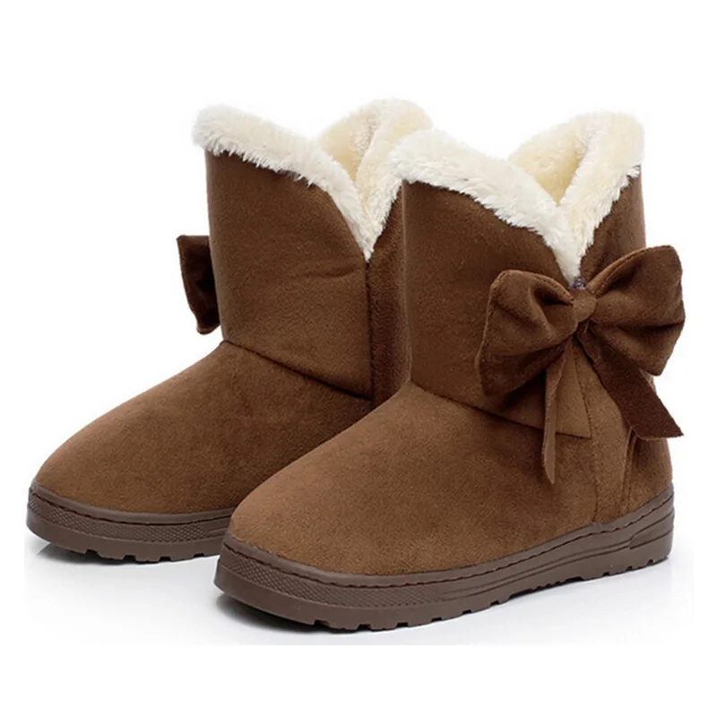 

Women Snow Boots Winter Female Ankle Boots Warmer Plush Bowtie Fur Suede Rubber Flat Slip On 2018 Fashion Platform Women Shoes