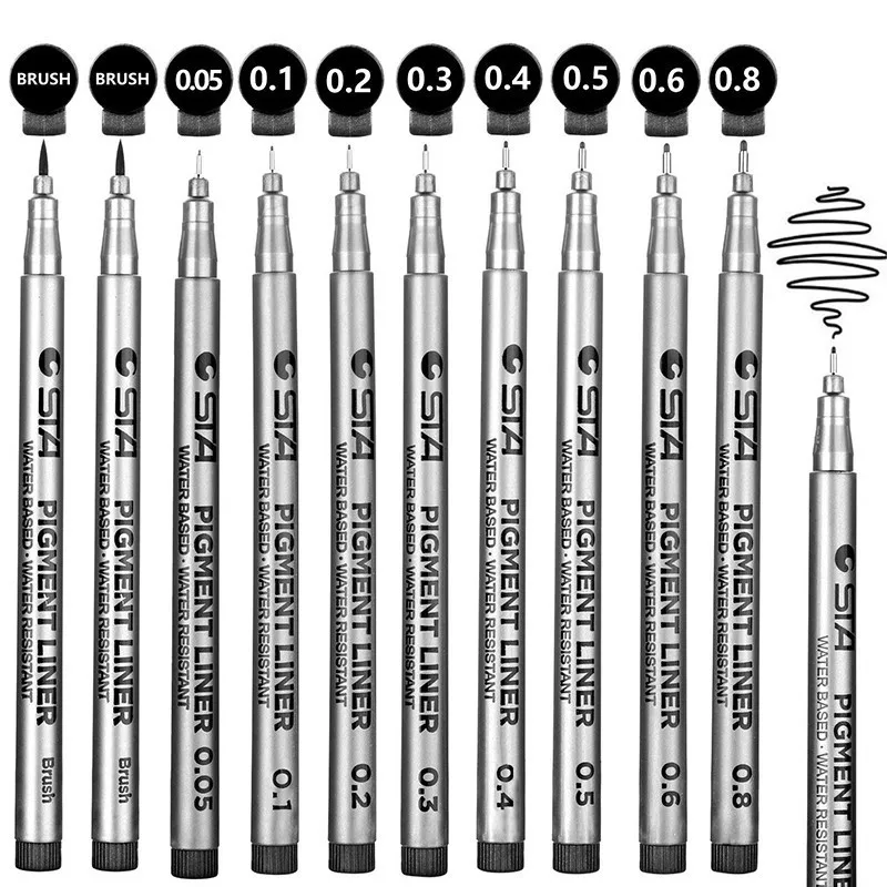 Набор ручек Fineliner 10 черных пигментных лайнеров микродержатели ручки для дневника