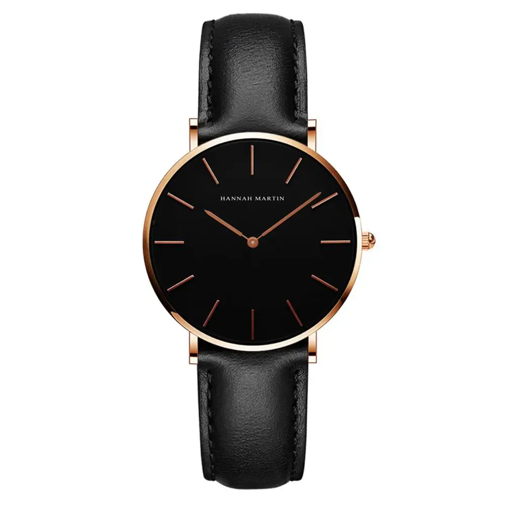 Hannah Martin Woman Solid Color Leather Strap Fashion Casual Quartz ...