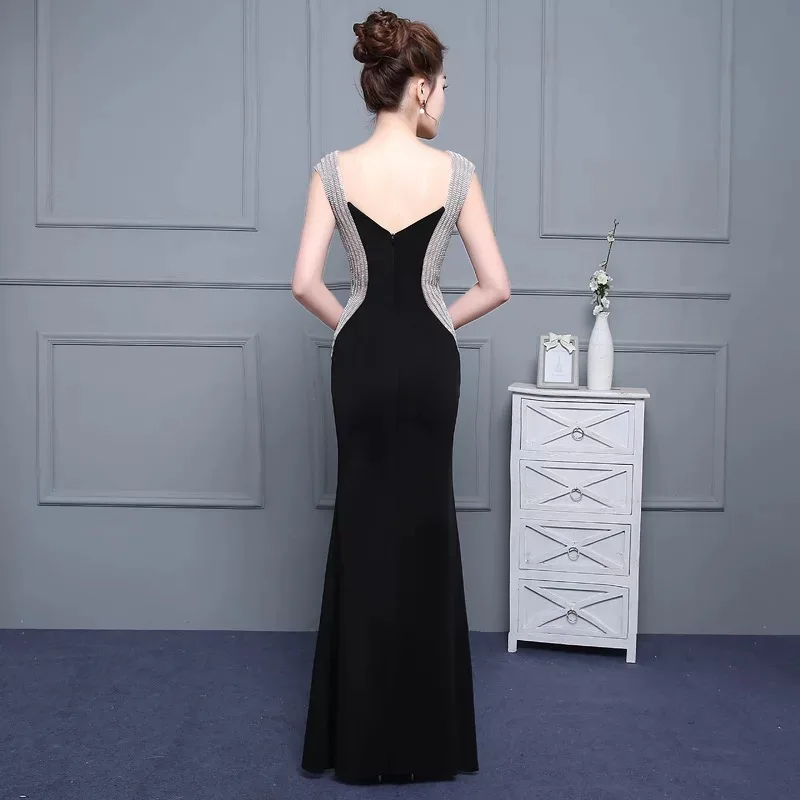 Vestido Longo, стразы, украшение, вечерние платья, длинное, сексуальное, черное, вечернее платье,, Русалка, платья для выпускного вечера, Robe De Soiree