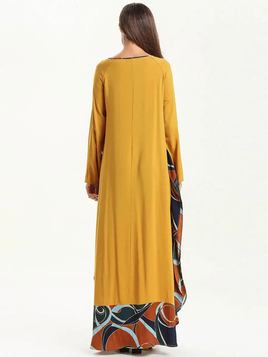 Рамадан абайя женское платье большого размера макси с рюшами Дубай Кафтан мусульманский джилбаб халаты исламский Свободный Повседневный халат пэчворк o-образный вырез Новинка
