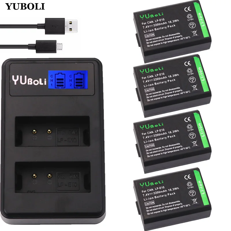 

4x LP-E10 LP E10 LPE10 Camera Batteries +LCD USB Dual Charger for Canon EOS 1100D 1200D 1300D Kiss X50 X70 X80 Rebel T3 T5 T6
