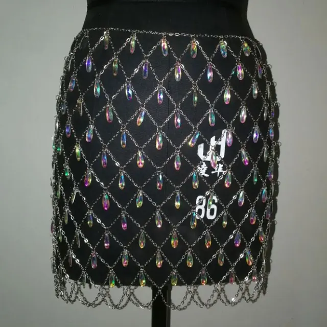 GACVGA Metal Glitter Crystal Diamonds Skirt Women High Waist Hollow Out Sequin Bodycon Mini Skirt Nightclub Party Skirt Outfits 4