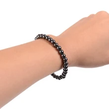 Круглый браслет для похудения с черным природным камнем, магнитный браслет для здоровья, модный металлический растягивающийся браслет из гематита для мужчин и женщин
