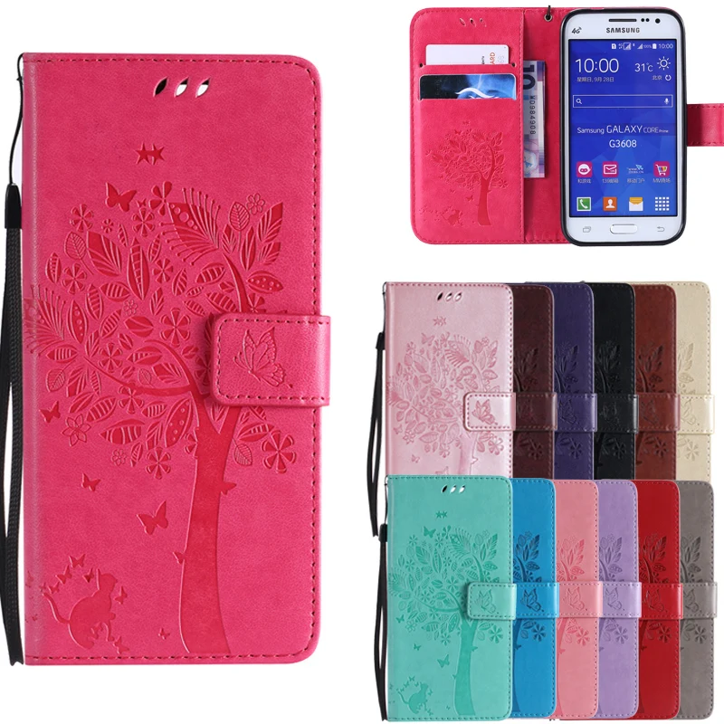 

Wallet Flip Cover Leather Case sFor Fundas Samsung Galaxy Core Prime G360 G360F G360H G361 G361F Case Coque Cover 3D Tree Cat