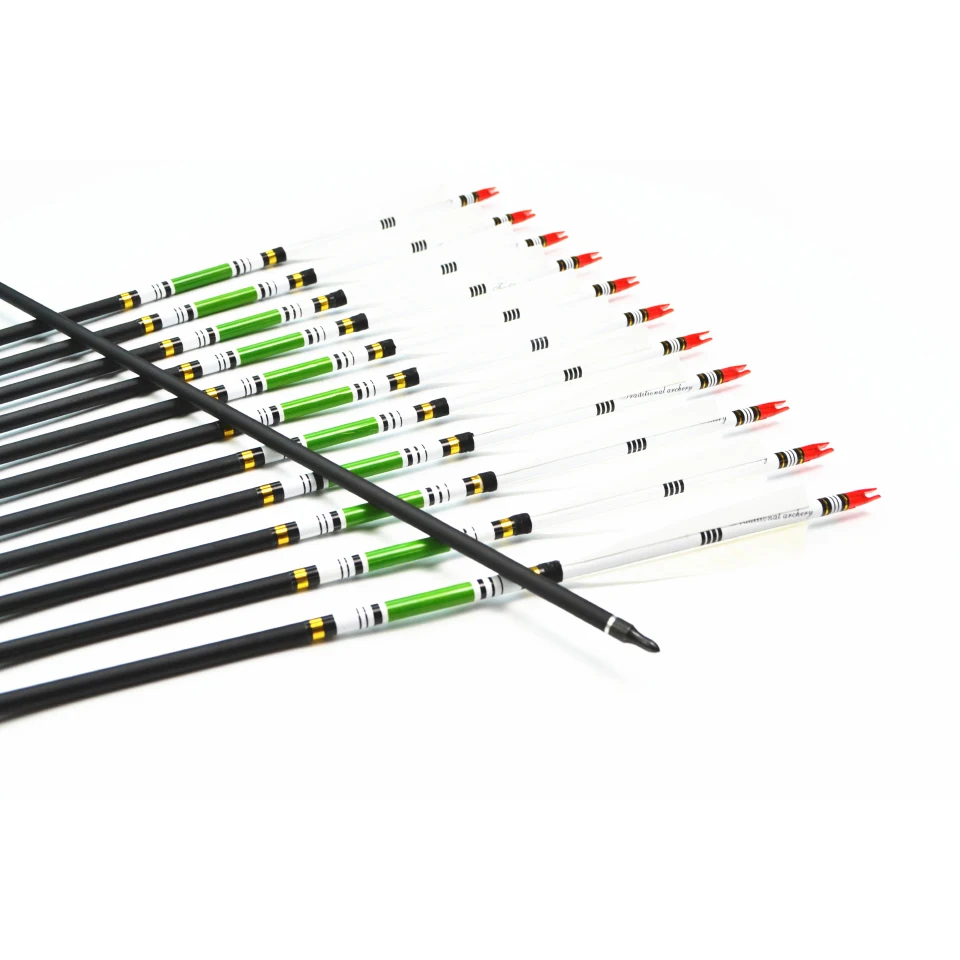 Kaufen 12 teile paket Wirbelsäule 500 Carbon Pfeile Ziel Punkt Pfeile mit Veränderbar Spitze Punkt Türkei Feder OD7.6mm Bogenschießen Pfeile