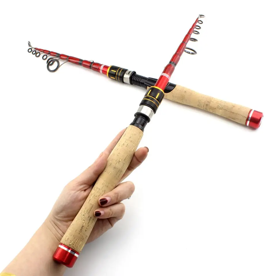 Comprar Nuevo 1,6 m 1,8 m 2,1 m 2,4 m 2,7 m caña de pescar de carbono caña de pescar telescópica mango de madera giratorio caña de pescar aparejos de pesca de viaje