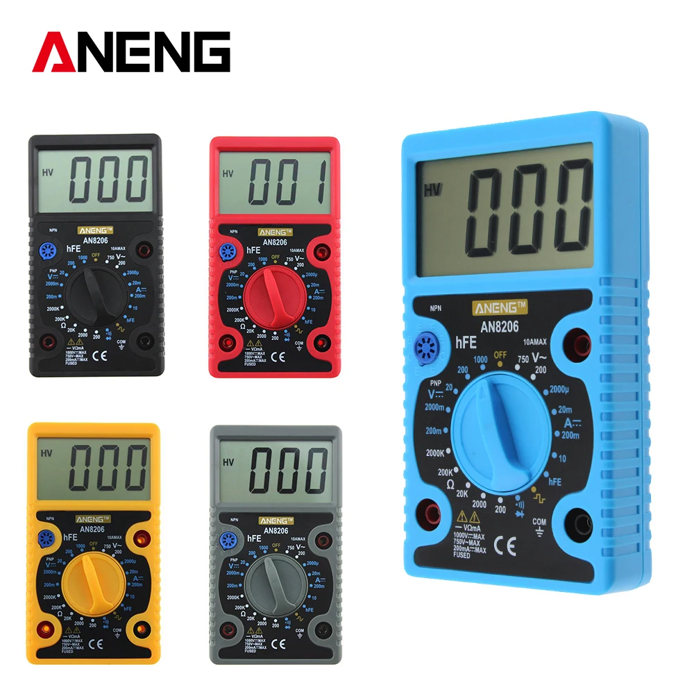 

ANENG AN8206 Mini Digital Multimeter Buzzer Square Wave Output Ampere Voltage Ohm Tester Probe Electronic multi meter