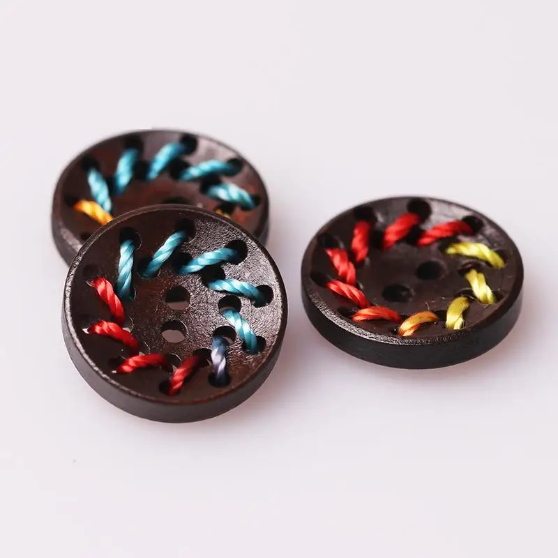 18mm Wooden Buttons Colorful Line Decorative Button 2hole Sewing