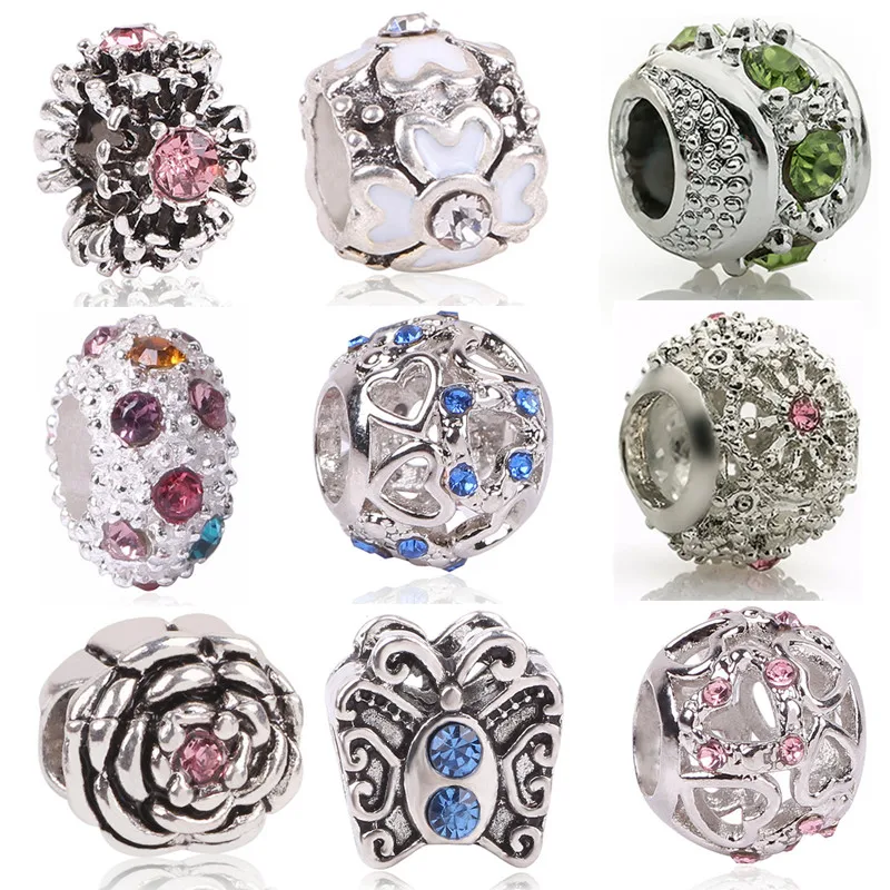 DIY Star European CZ Crystal Charm Silver Spacer Beads Fit Necklace Bracelet