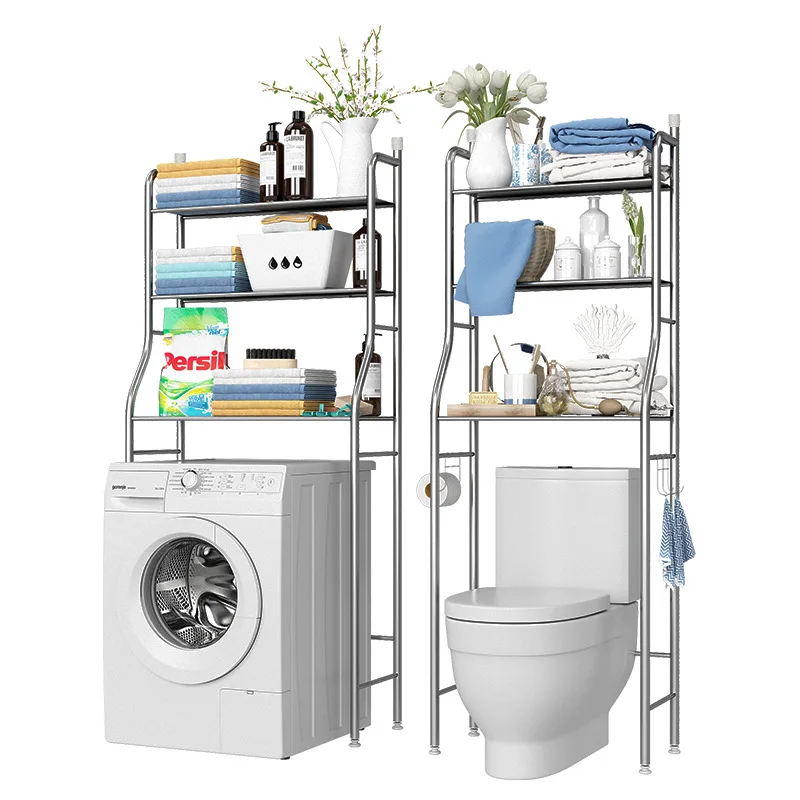  Over The Rack Stainless Steel Toilet Cabinet Shelving Kitchen Washing Machine Rack Bathroom Space S - 33010760284